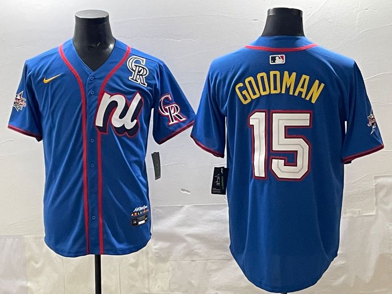 Men 2025 Colorado Rockies #15 Goodman Blue All star Nike MLB Jersey style 02